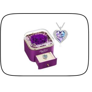 Preserved Real Purple Rose with Angle Wings Necklace